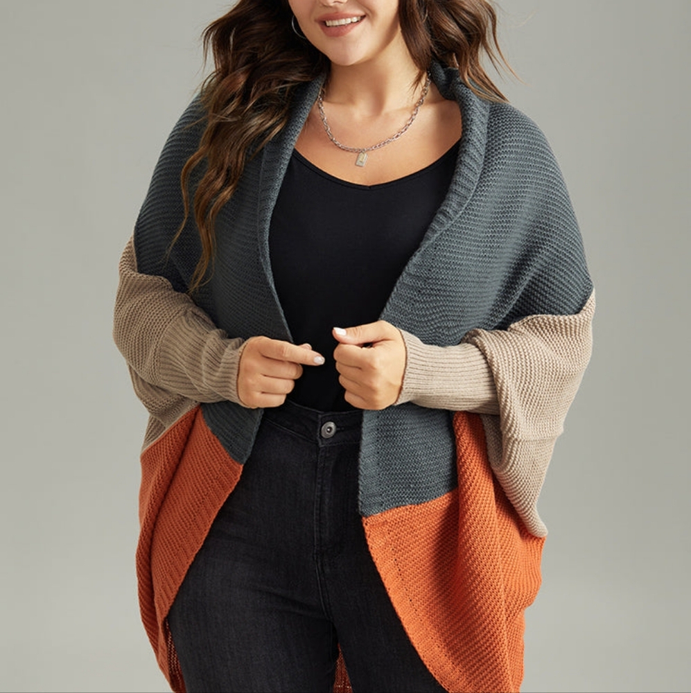 BLOOMCHIC Size 30 6x Colorblock Batwing Sleeve Patchwork Cardigan